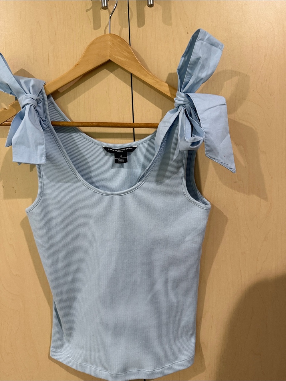French Connection Light Blue Tie-Shoulder Ribbed Tank